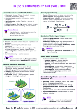 IB ESS 3.1 Biodiversity and evolution Cheatsheet